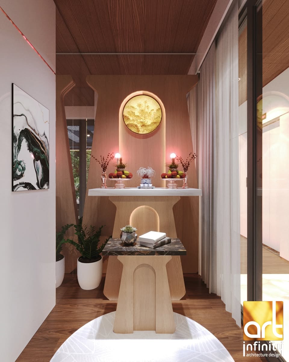 Thi công phòng thờ của một dự án nhà phố style hiện đại